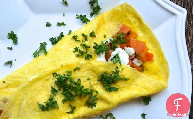 Omelett aus Süßkartoffeln, Estragon und Ziegenkäse
