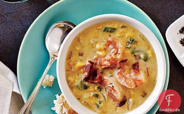 Speck-Mais-Chowder mit Garnelen