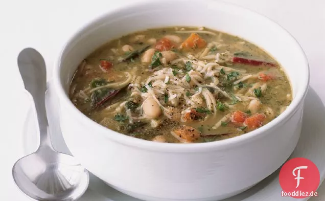 Pasta e Fagioli mit gerösteten Paprika und Mangold