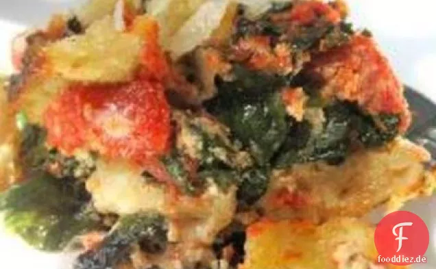 Mangold Schnittlauch und Pflaume Tomaten Auflauf