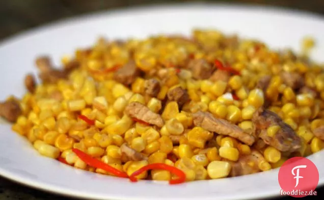 Abendessen heute Abend: Miao Schweinefleisch mit Mais und Chilis