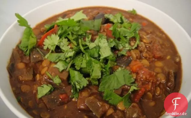 Kochen Sie das Buch: Linsen und Auberginen Chili Mole