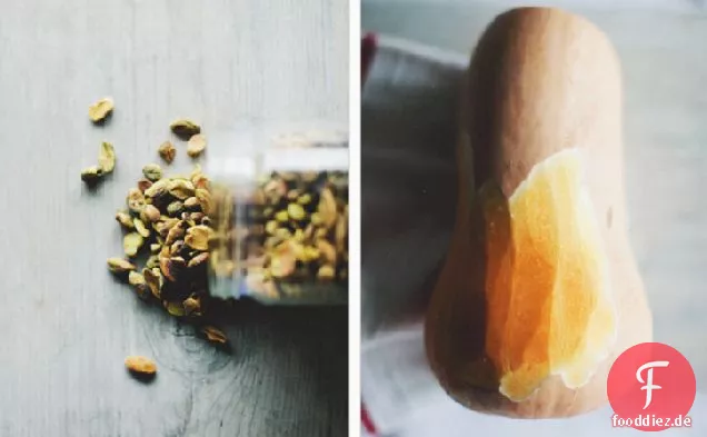 Geröstete Butternut Penne mit Pistazienpesto