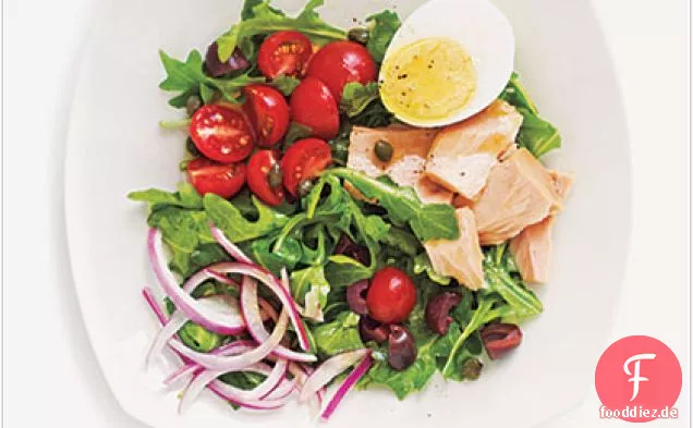 Thunfisch, Rucola und Eiersalat mit Pita-Chips