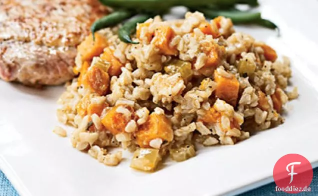 Gebratener Kürbis und Süßkartoffel Pilau