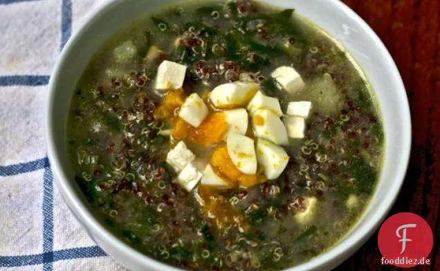 Abendessen heute Abend: Quinoa Chowder mit Kreuzkümmel, Feta und Spinat