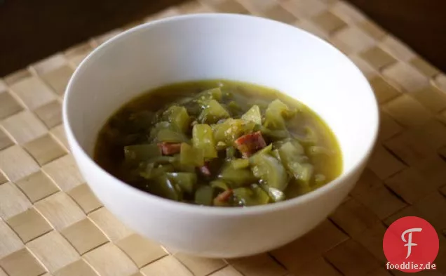 Abendessen heute Abend: Grüne Tomatensuppe mit Schwarzwälder Schinken