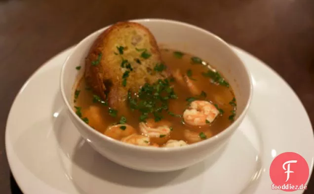 Abendessen heute Abend: Knoblauchsuppe mit Garnelen