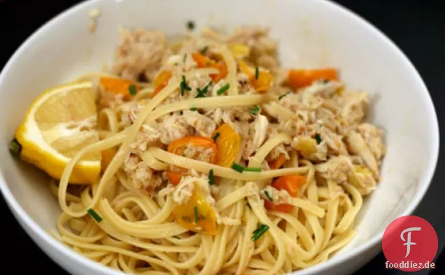 Abendessen heute Abend: Linguine mit Krabben und Chili