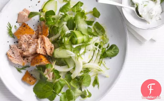 Heiß Geräucherter Lachs mit Fenchel-Salat & Zitrone Mayo