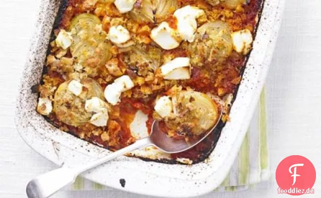 Tomaten & Zwiebel backen mit Ziegenkäse