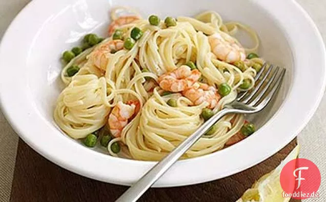 Erbsen-, Garnelen- und Zitronen-Linguine