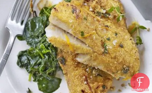 Gebratener weißer Fisch mit Polenta & Orangenkruste