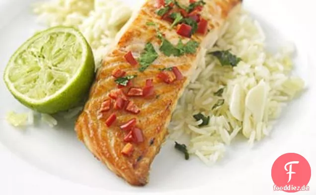 Gegrillte Chili & Koriander-Lachs mit Ingwer-Reis