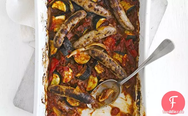 Ofengebackene Ratatouille & Würstchen