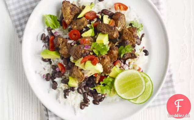 Mexikanischer Reis mit chipotle Schweinefleisch & avocado-salsa