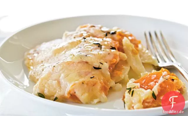 Süßkartoffel-und Butternut-Gratin
