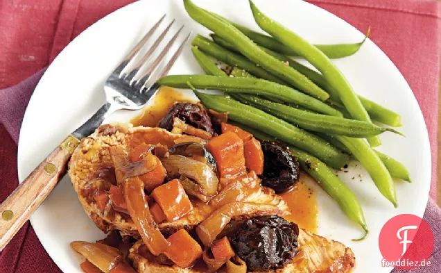 Geschmorte Schweinelende mit Portwein und getrockneten Pflaumen