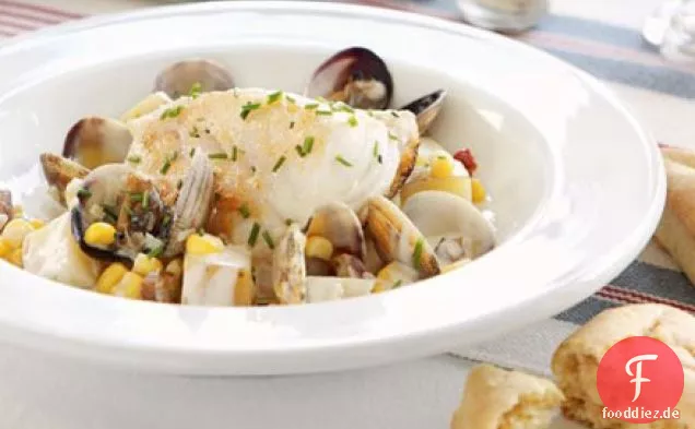 Gebratener Kabeljau mit Chowdersauce