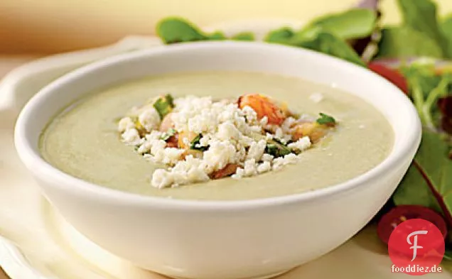 Avocado-Suppe mit Zitrus-Garnelen-Relish