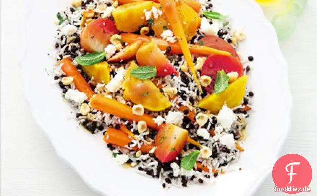 Linsen Reis Salat mit rote Beete & feta-dressing