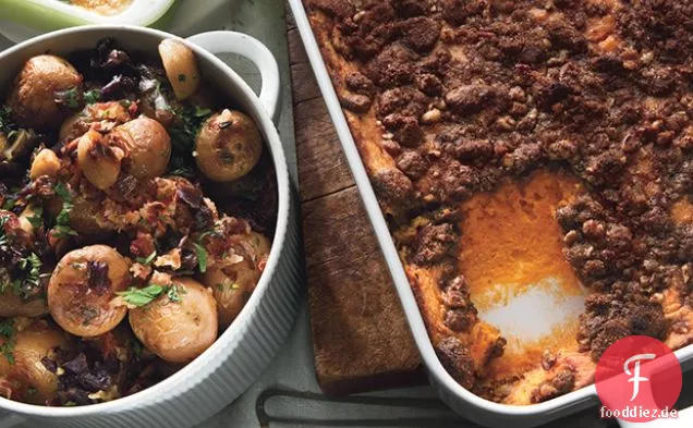 Gebratene Neue Kartoffeln mit Roten Zwiebeln, Knoblauch und Pancetta