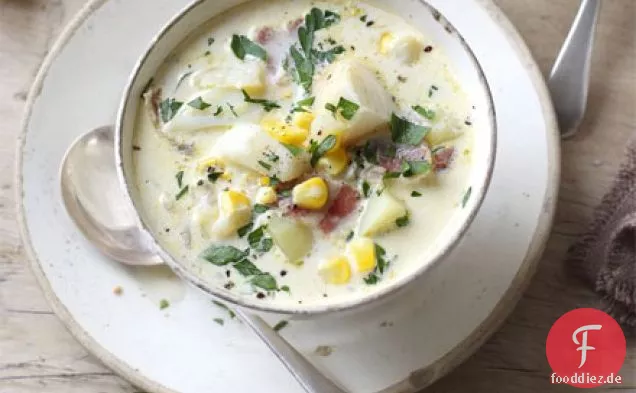 Chunky Sweetcorn, Schellfisch & Kartoffelsuppe