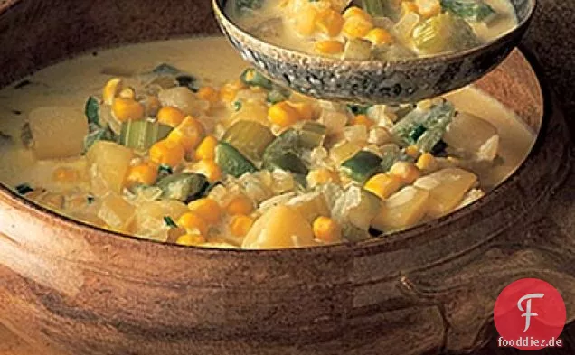 Mais-chowder mit Knoblauch-croûtons
