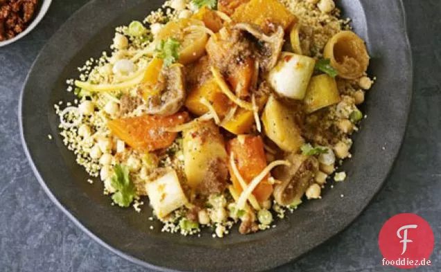Gemüse-Couscous mit Kichererbsen & konservierten Zitronen