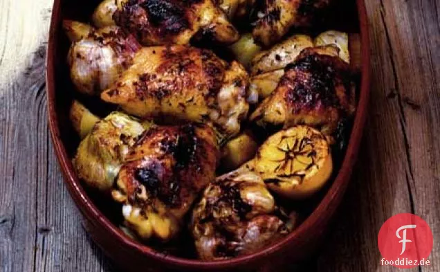 Knoblauchhuhn mit Kräuterkartoffeln