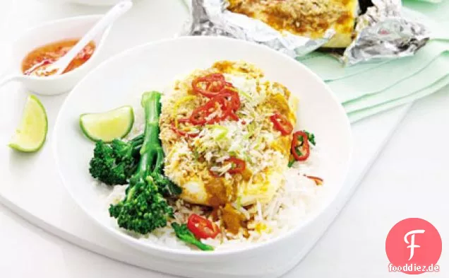 Curry Kokosnuss fisch Pakete
