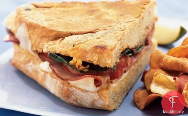 Mozzarella, Schinken und basilikum-Panini