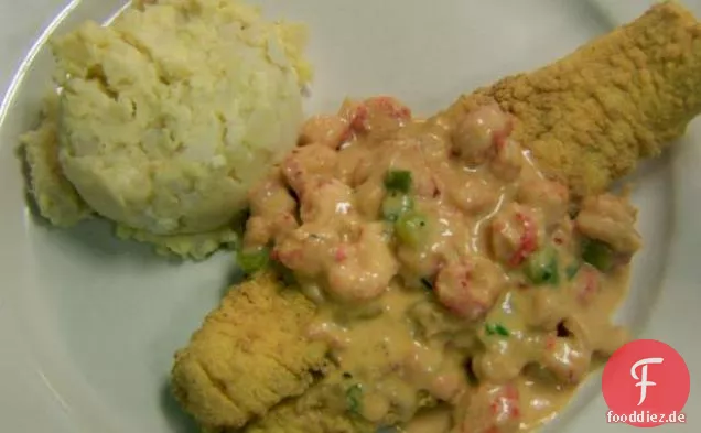 Gebratene Wels gekrönt mit Langusten-Au-Gratin-Sauce