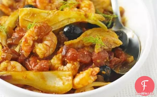Schnelles Garnelen-, Fenchel- und Tomatenragout