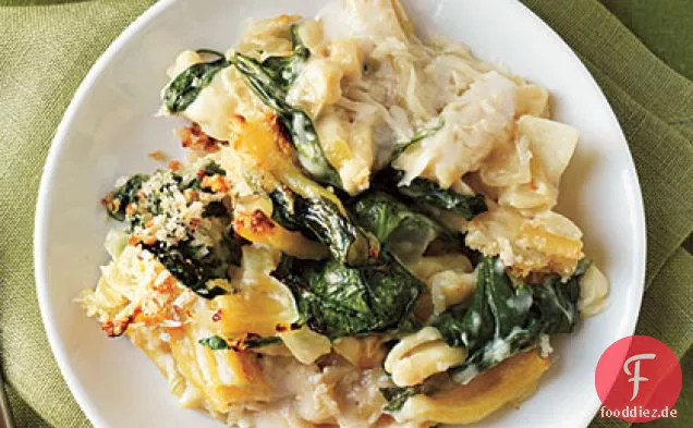 Gebackene Nudeln mit Spinat, Zitrone und Käse