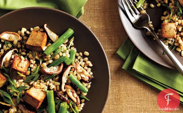 Geröstete Gerste, Grüne Bohnen und Shiitake Salat mit Tofu