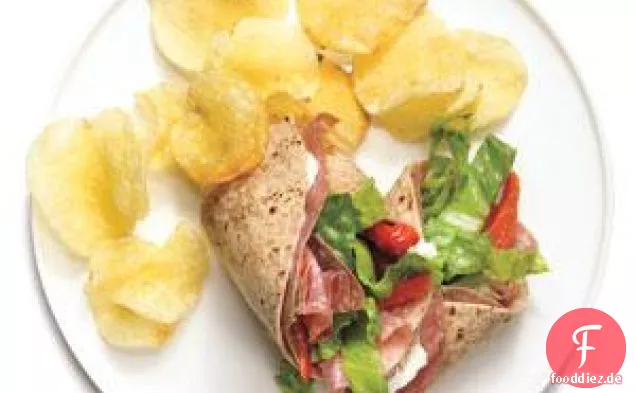 Salami und geröstete Paprika Wraps