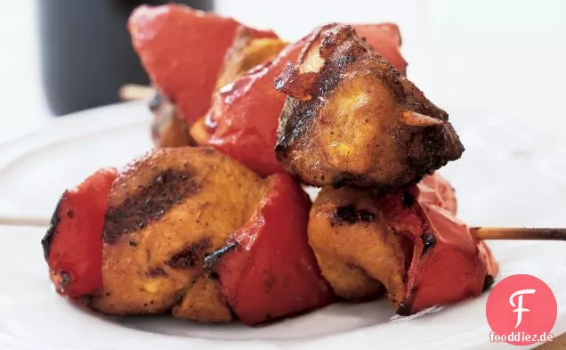 Curry-Hähnchen und Paprika-Kebabs
