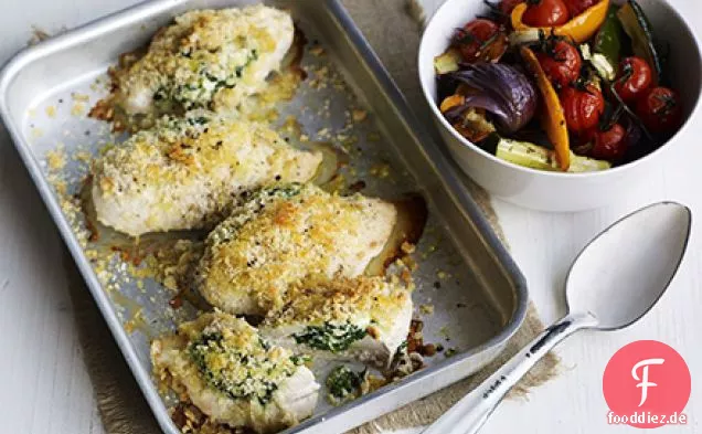Spinat, ricotta & chicken traybake