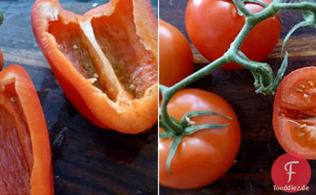 Geröstete Paprika-Tomatensuppe mit Cashewcreme