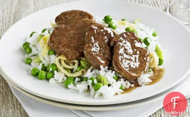 Schweinefilet nach chinesischer Art mit gebratenem Reis