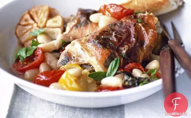 Italienisches Huhn mit Schinken, Basilikum & Bohnen