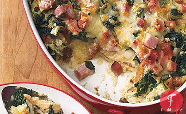 Schinken, Gruyère und Spinat Schichten
