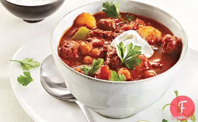 Bison Chili mit Kichererbsen und Eichel Squash