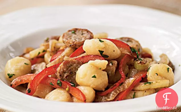 Gnocchi mit Hühnerwurst, Paprika und Fenchel