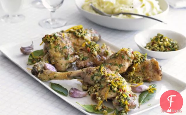 Brathähnchen mit Salsa & Knoblauchbrei