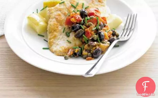 Abgeflachtes Huhn mit Tomaten, Oliven & Kapern