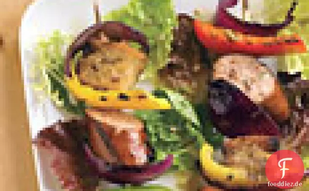 Wurst, Sauerteig und Paprika Spiedini