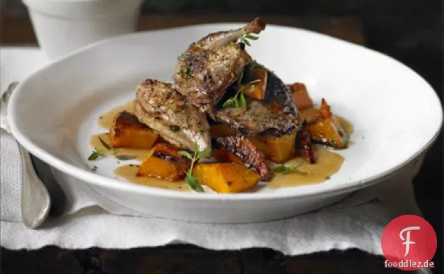 Honig & schwarzer Pfeffer Rebhuhn mit geröstetem Kürbis