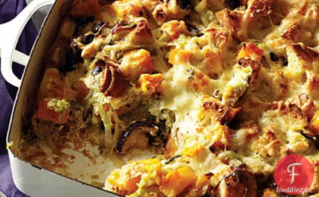 Wildpilz und Butternut Squash Brotpudding